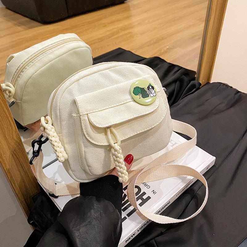 Canvas small bag women's new simple color girl shoulder bag casual women's crossbody mobile phone bag