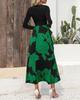 Autumn Women's Dress Fashion Splicing Floral Long Dress Round Neck Long Sleeve Ruffle Dresses
