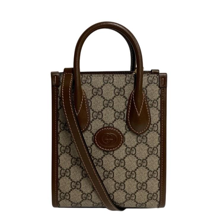 

GUCCI 671623 2WAY Mini Tote Bag Interlocking G GG Supreme Canvas Tote Bag Brown GG Supreme Canvas Women Used