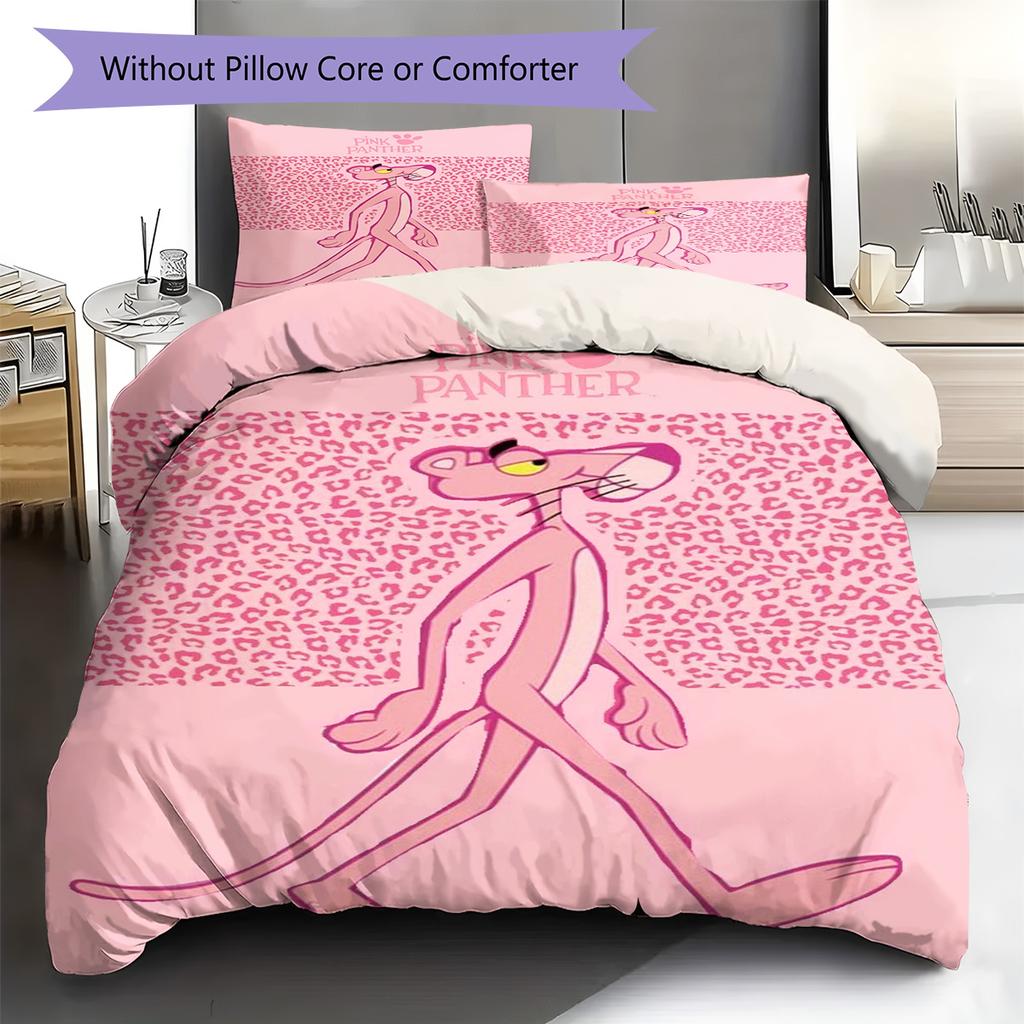 The Pink Panther Pattern Bedding Set Quilt Cover Pillowcase Home Decor Gift (1 * Duvet Cover + 2 * Pillowcase, Without Core)
