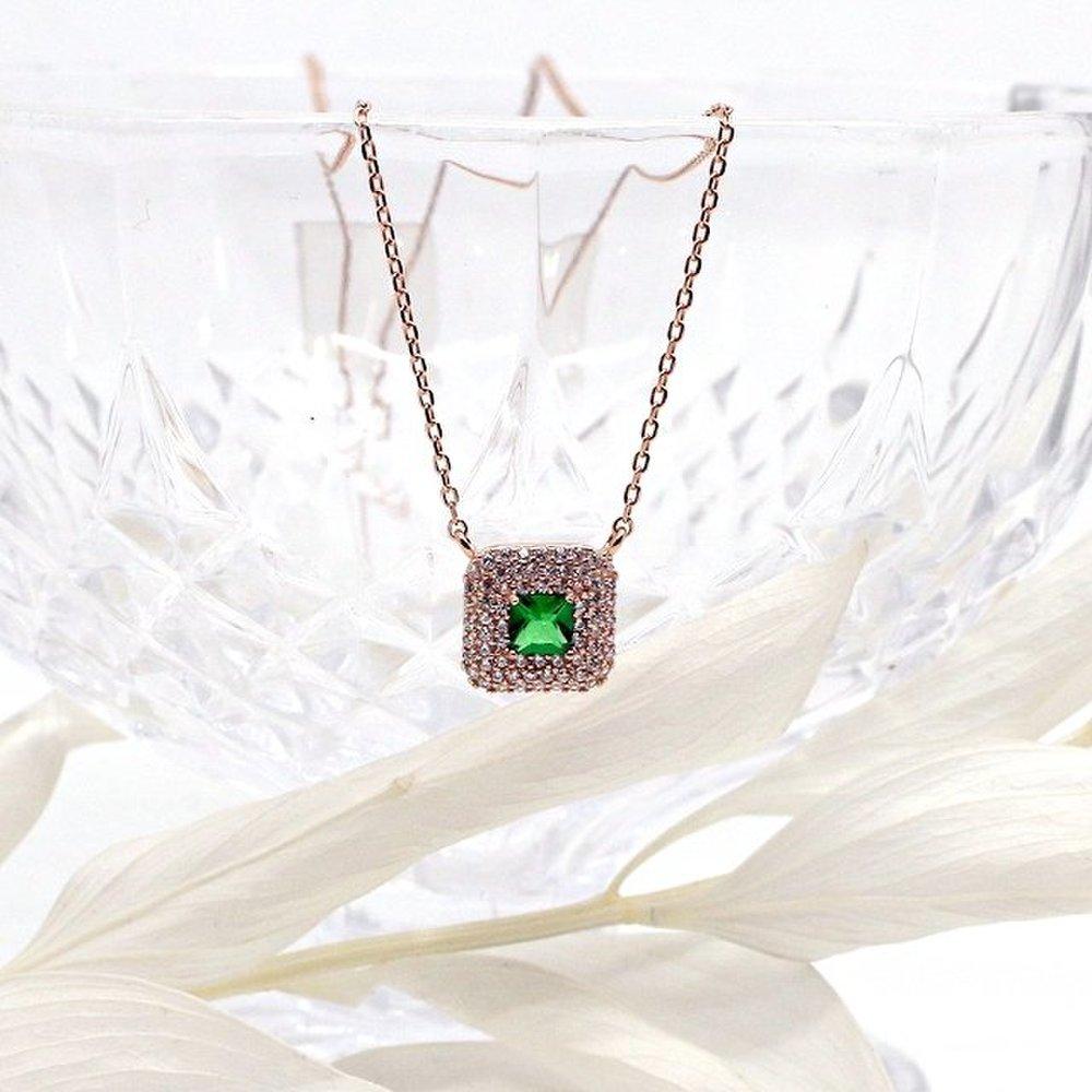 [Opalhouse] 925 Silver Emerald Q Square Necklace Opmun11931