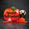 Handcrafted Wood Table Centerpieces Halloween Pumpkin Wooden Centerpiece, Creative Haunted House & Ghost Festive Desktop Display Pieces Ornament