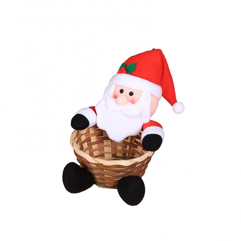 Santa Claus Snowman Candy Storage Bamboo Basket Christmas Gift Desktop Ornament Woven Handmade Bamboo Basket Snacks Restaurant