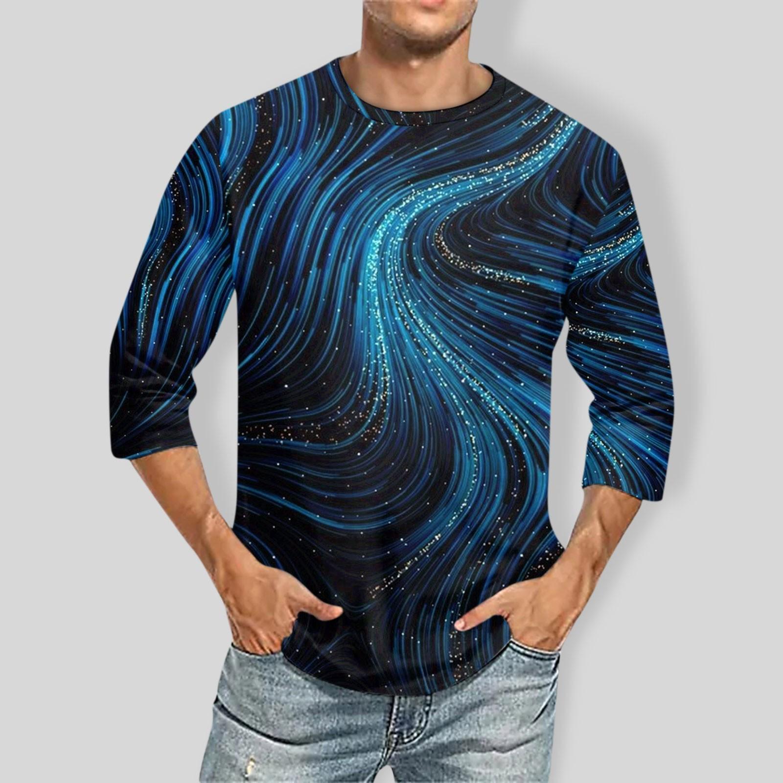 

Мужская однотонная футболка с круглым вырезом и рукавами три четверти XXXL тёмно-синий