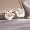 Elegant Zircon Flower and Pearl Stud Earrings - High-End Niche Design