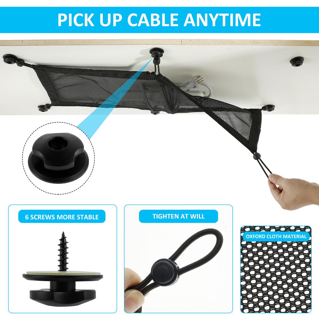 Cable Organizer Holder Under Desk Wire Management Net Large Capacity Flexible Adjustable Privacy Under Desk Mesh Cord Organizer