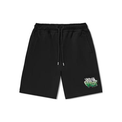 Li Ning Printed Letter Mid Waist Drawstring Comfortable Loose Sports Shorts Unisex Shorts Black AKSU215-1