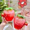 Strawberry Straw Cup, Plastic Cup, Cute Women's Casual Milk Tea Cup, Student Portable Water Cup, Water Bottle (Cannot Put Hot Water)