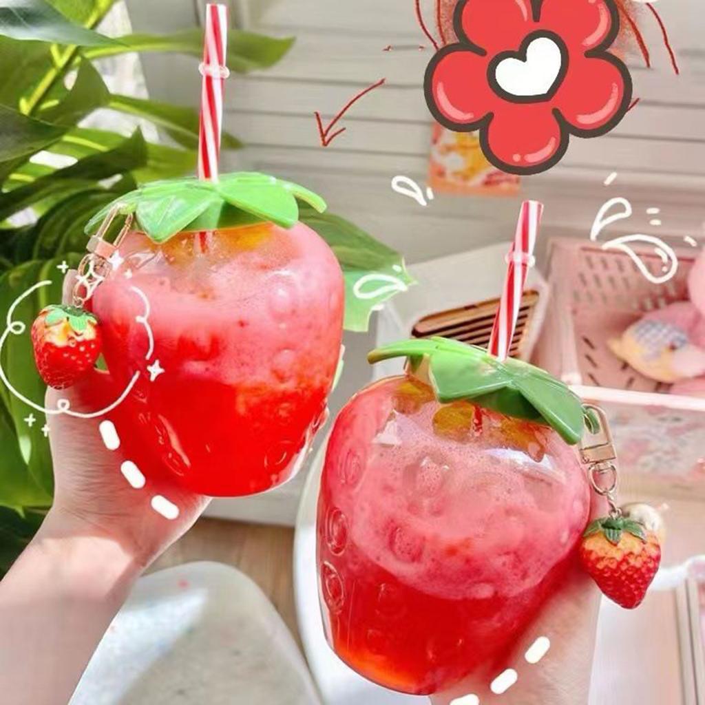 Strawberry Straw Cup, Plastic Cup, Cute Women's Casual Milk Tea Cup, Student Portable Water Cup, Water Bottle (Cannot Put Hot Water)