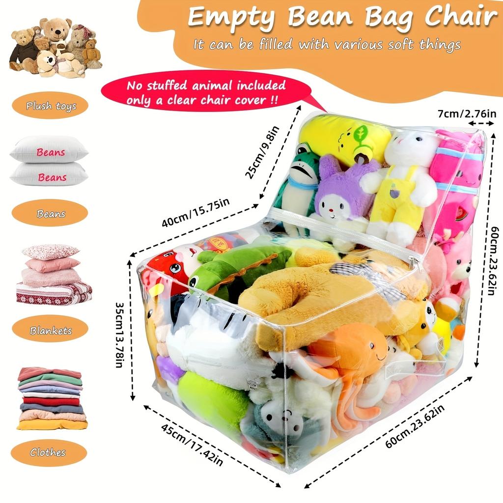 Large Capacity Transparent PVC Storage Chair Cover  Durable, Easy Clean Organizer for Plush Toys and Home Essentials, Multi Purpose, Under Bed Storage