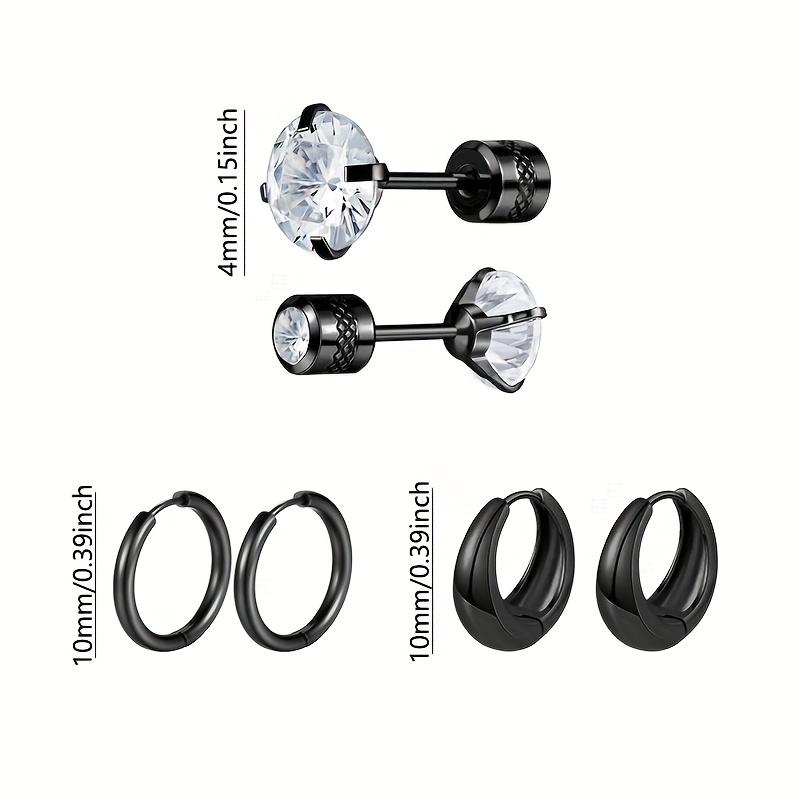 6 Pairs Hypoallergenic Stainless Steel Black Cubic Zirconia Stud Earrings Set For Men And Women Simple Fashion Jewelry