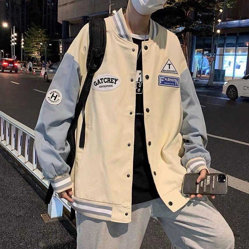 Men's Korean Style Trendy Baseball Jacket: Loose Fit, Versatile, Hong Kong-Inspired, Perfect for Spring and Autumn.