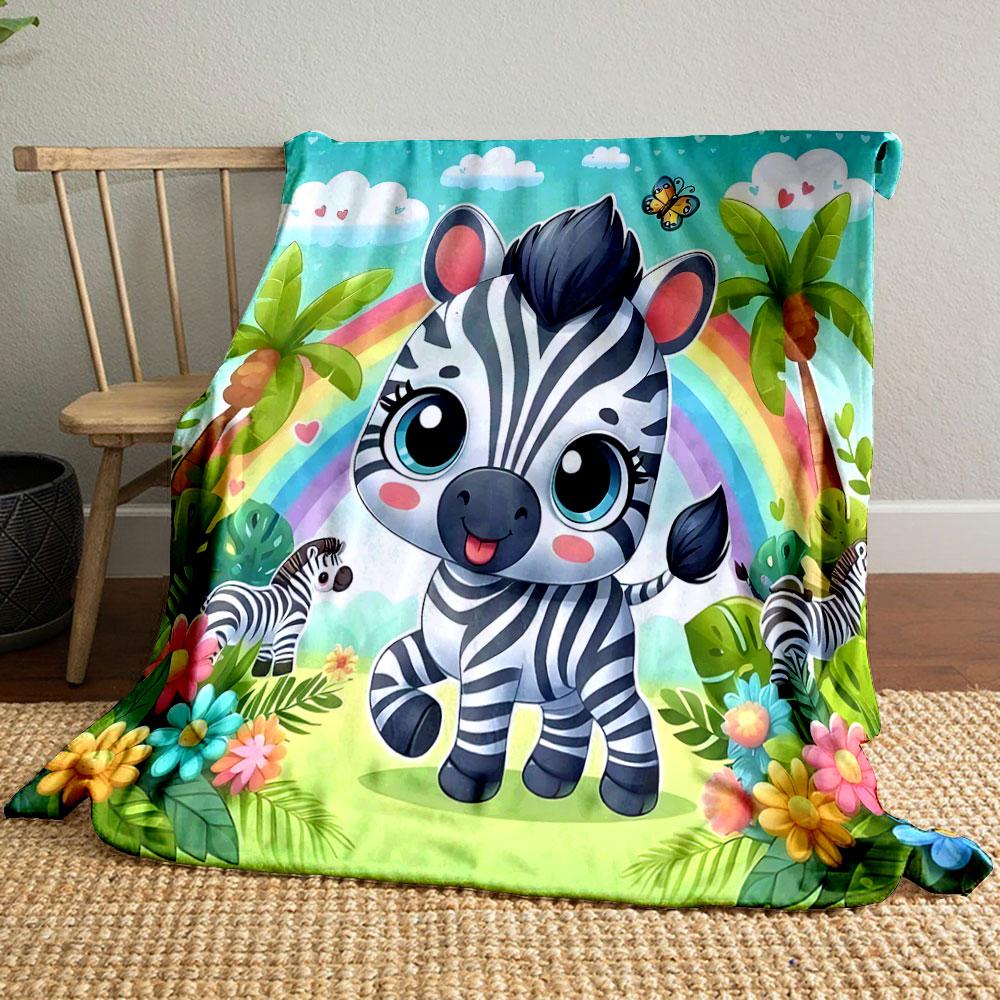 Cute Zebra with Rainbow Background Print Blanket Soft and Cozy Perfect for the Living Room Bed Sofa or a Nap,gift