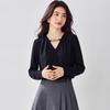 2026 Spring/Autumn Elegant French V-Neck Chain-Trimmed Waist-Cinching Long-Sleeved Women's Shirt