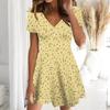 Summer Fashion Women's V Neck Short Sleeve Fresh Floral Printed  Dress Sex Short Skirt Dresses