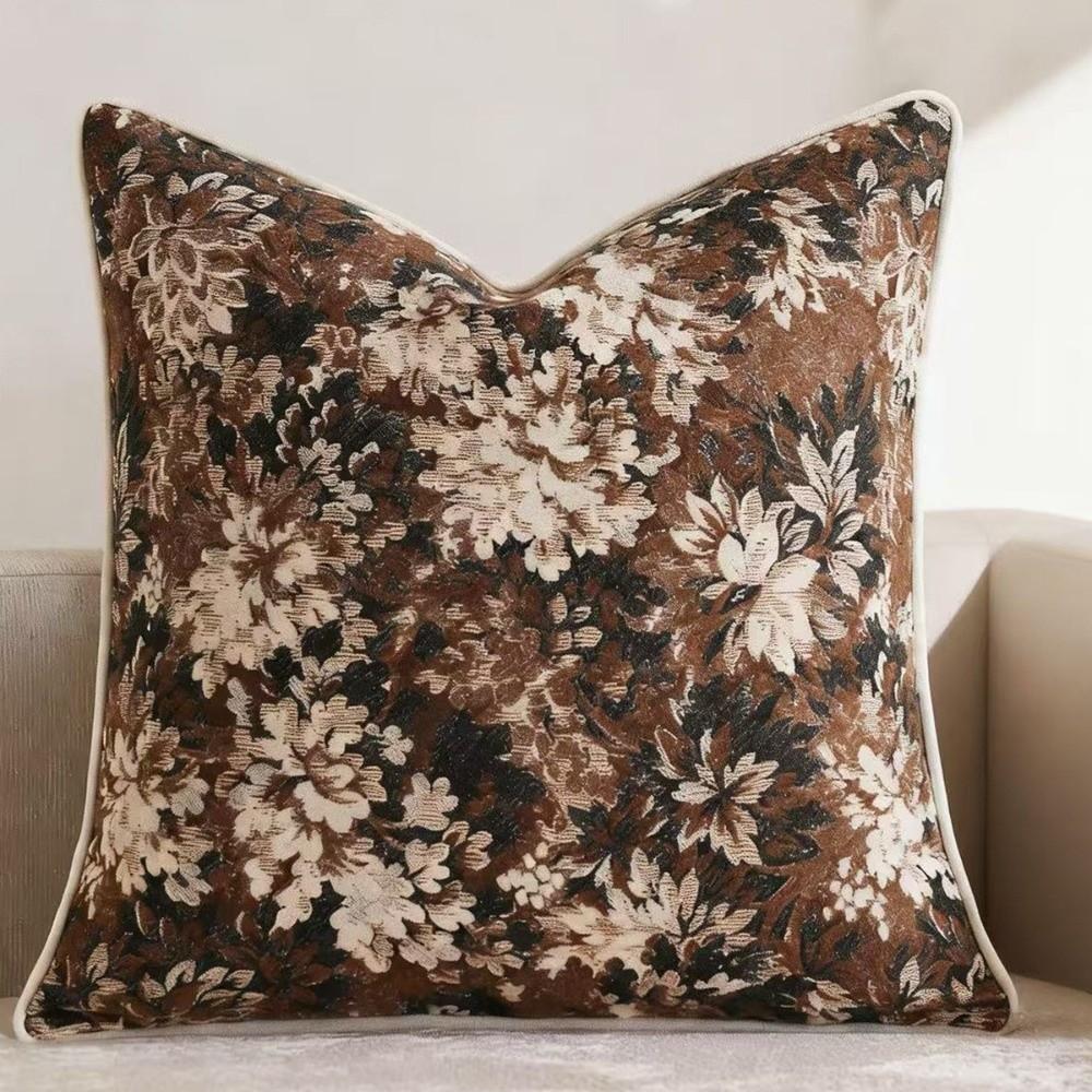 Yarn-Dyed Floral Throw Pillowcase Chenille Fabric Accent Couch Pillow  Sofa Cushion Cover