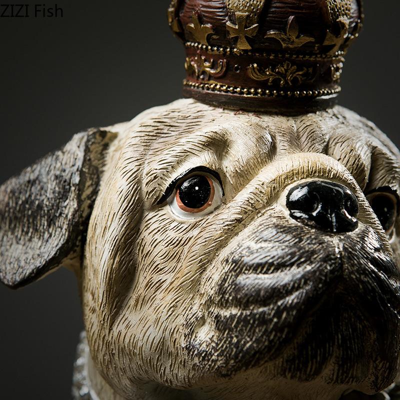 Krone Bulldogge Statue Simulierte Tierornamente Schreibtischdekoration Moderne Handwerkskunst Gentleman Welpen Skulptur Raum Ästhetische Dekoration