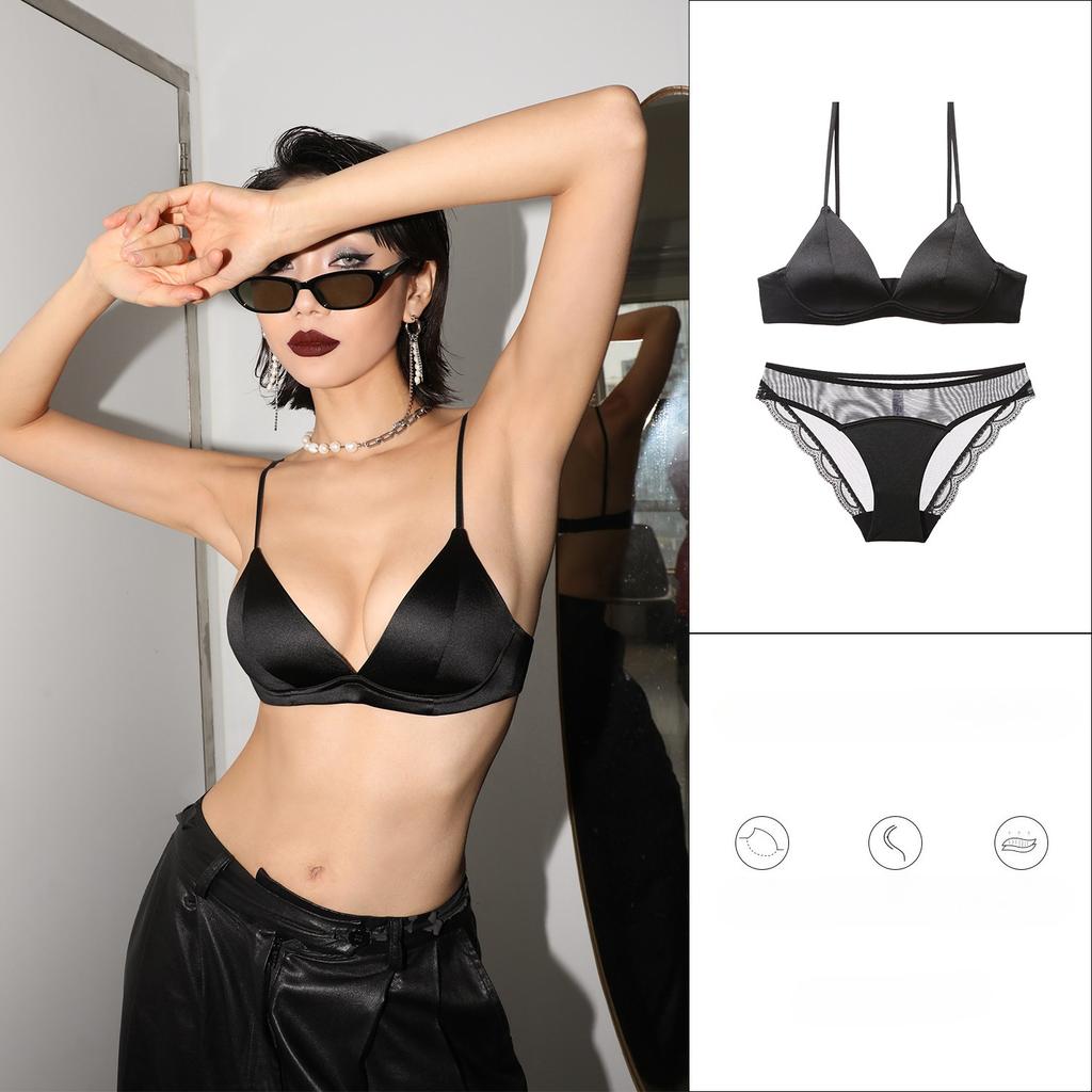 Novo Conjunto de Lingerie Feminina Sem Costura Sexy Sutiã Push Up Decote em V Profundo Bralette Francês de Tira Fina Sem Aro Calcinhas de Renda Confortáveis Conjuntos de Lingerie