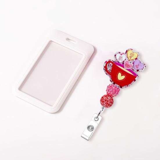 Gör-det-själv Pärlförsedd Märkeshållare Alla hjärtans dag Märkesklämma Justerbar Utfällbar Snodd för Nycklar ID-kort Kreativ Gåva för Par Vänner