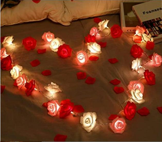

LED Rose String Lights, 5cm Foam Flowers, Valentine s Day, Romantic Room Decor. Battery 6m 40 Flowers Constant with Flash