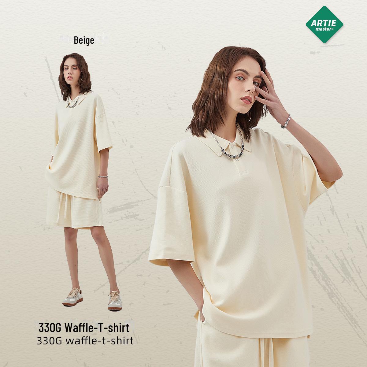 

ARTIE Мужская футболка с коротким рукавом и вафельными лацканами, весна/лето 2024 года M бежевый