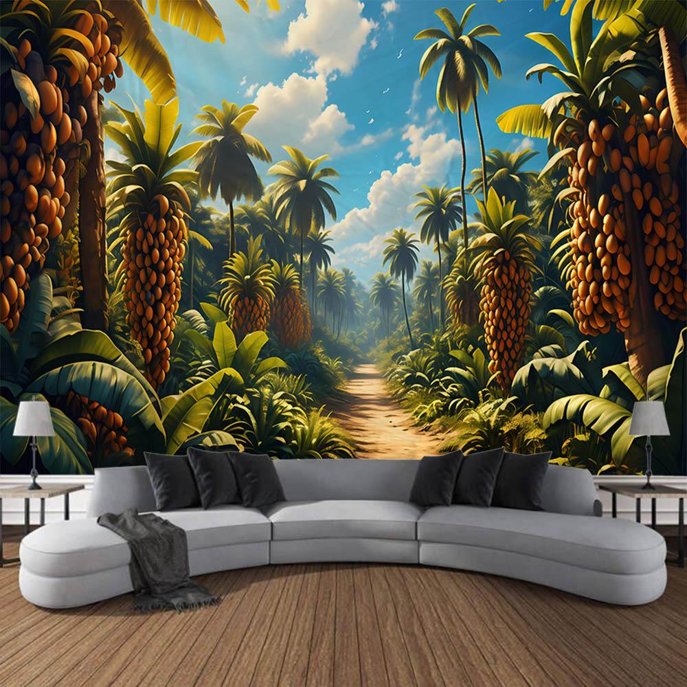 Bohemian Style Tapestry, Tropical Plant Art Wall Hanging, Psychedelic Home Background Decoration, Available In Various Sizes