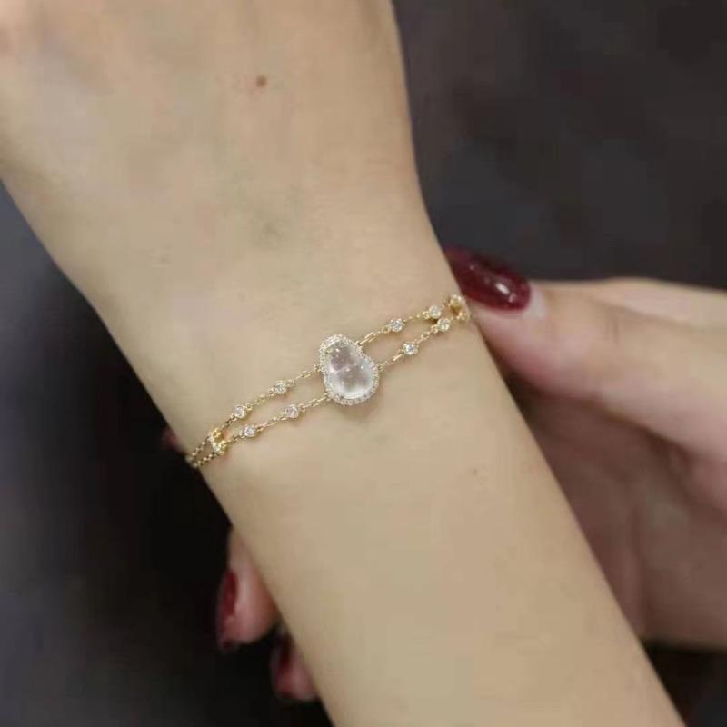 Natural Ice seed Chalcedony bangles Light Luxury Elegant  Inlaid Crystal Gourd charm bracelet for women Fresh New Jewelry