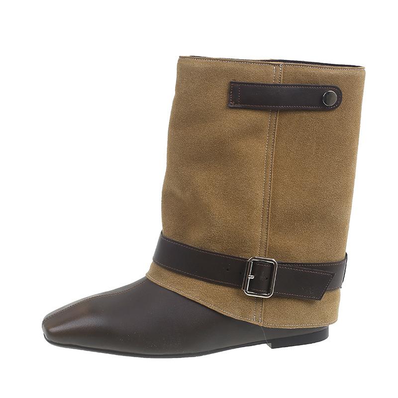 Wasteland retro belt buckle trouser boots new autumn medium tube knight boots square head temperament versatile short boots