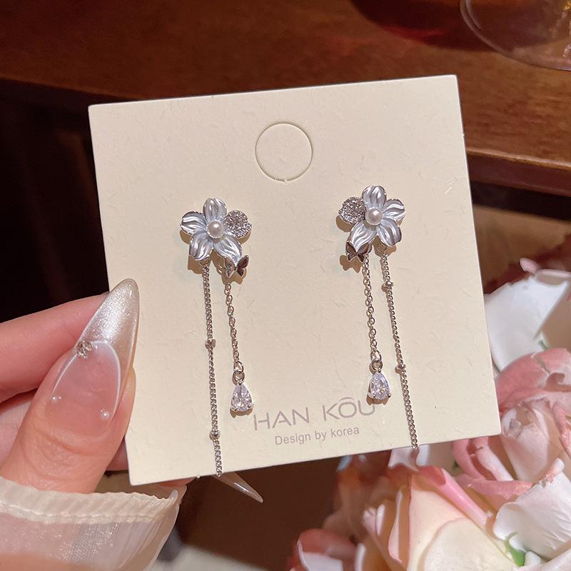 Light Luxury Long Tassel Flower Earrings for Women Japanese and Korean Style Niche High-End Dangle Earrings Jewelry Accessories