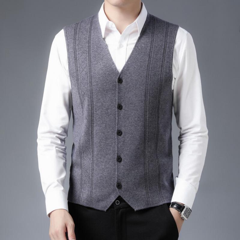 Men S Middle Age Sleeveless Knitted Cardigan Jacquard Dad Vest