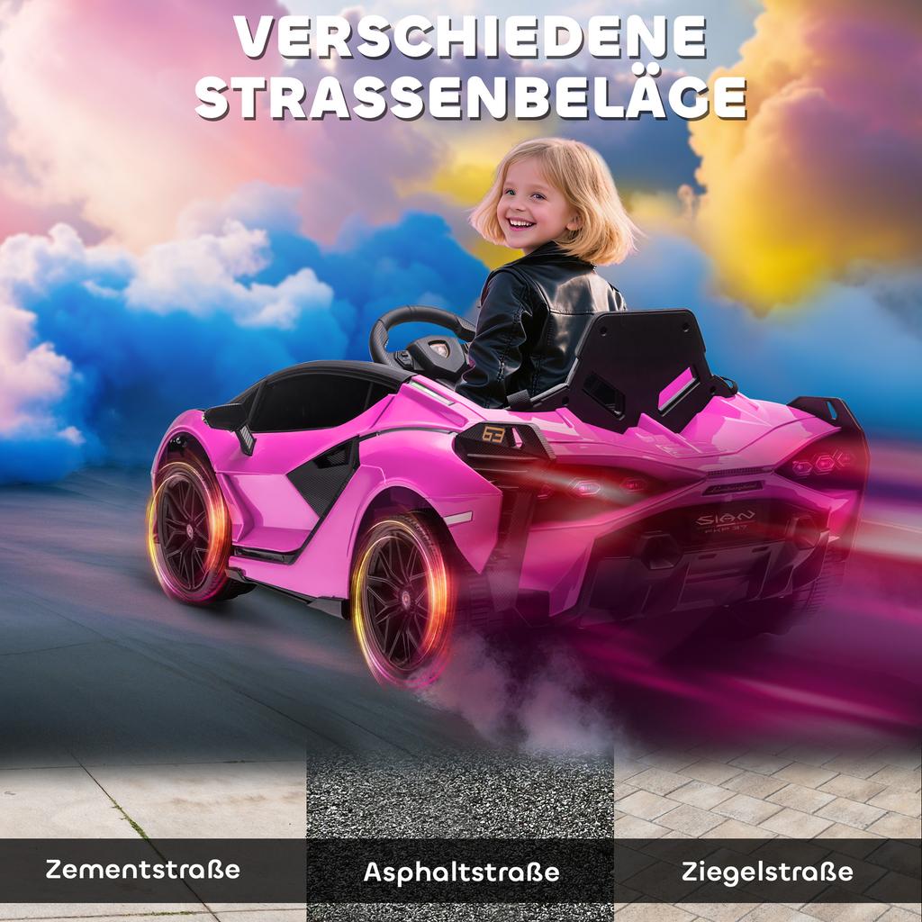 Auto Elettrica per Bambini, Lamborghini, 3-5 km/h, Telecomando, per 3-5 Anni, Rosa