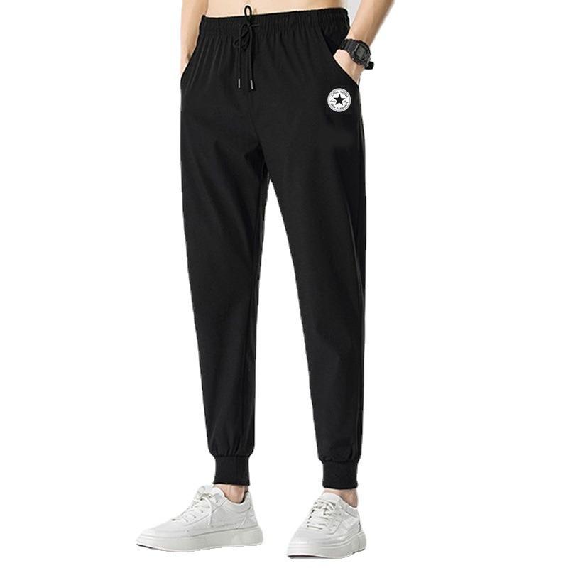 Casual pants men's thin summer print loose large size tied feet nine points tied feet sports Harlan pants