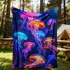 1pc Jellyfish Glow Flannel Blanket, Comfortable and Warm Blanket, for Camping Sofa Bed and Couch Office019
