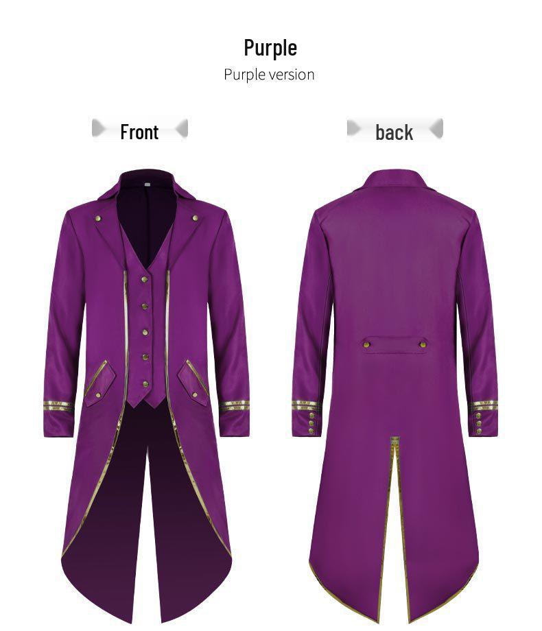 Manteau queue-de-pie médiéval 2022 avec bordure dorée pour Halloween