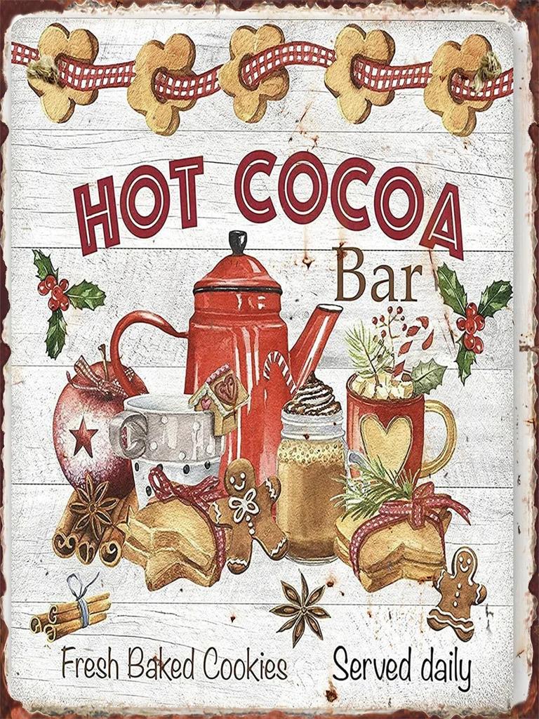 Christmas Hot Drink Metal Tin Sign Bakery Coffee Shop Bar Dessert House Vintage Wall Decor Poster Home Kitchen Decoration Plaque