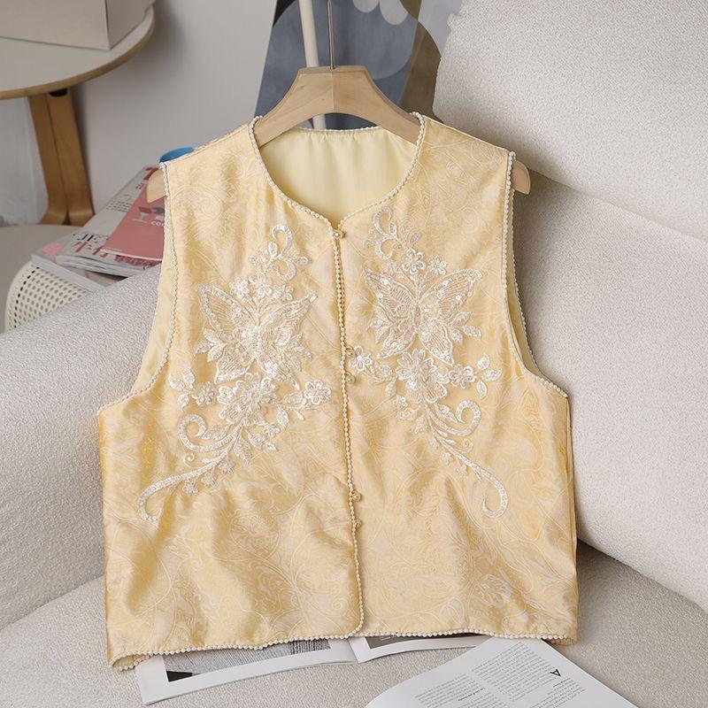 2026 Spring Jacquard Vest: Stylish Age-Defying Cardigan for Mid-Aged & Elderly Women Large жёлтый