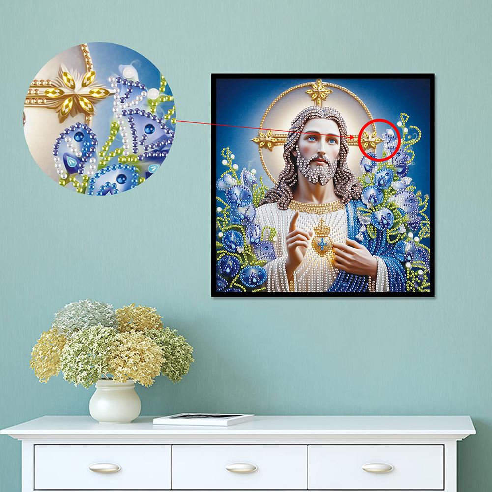 5D DIY Partial Special Shaped Diamond Drill Diamond Painting Kit Mary Jesus Decoration 30x30cm for Bedroom Classroom Living Room