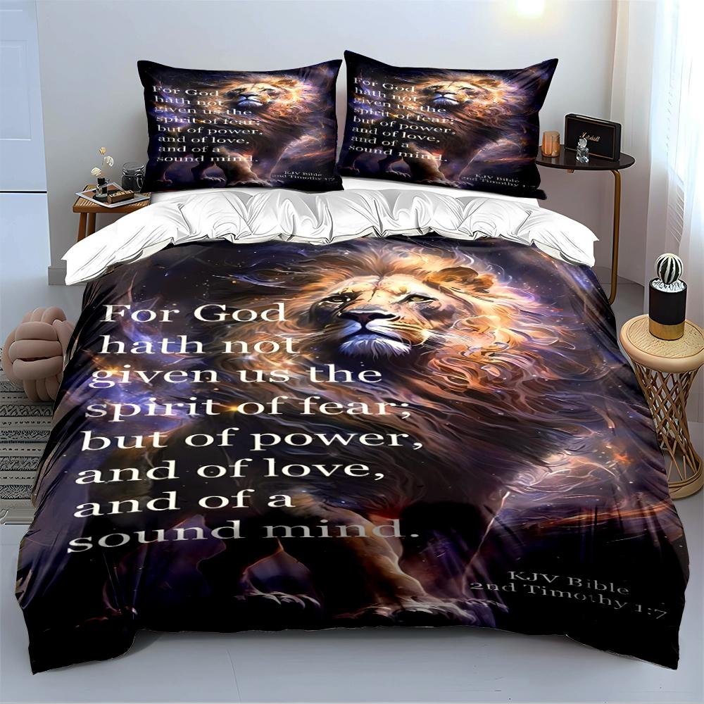 Lion Design with Biblical Verse Bedding Set Bedding set (1 duvet cover, 2 pillowcases, duvet not included)