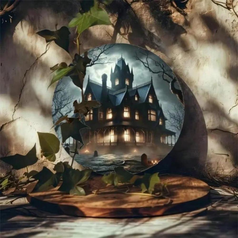Spooky Halloween Castle Metal Sign Circular Iron Wall Decor for Bar Cafe Home