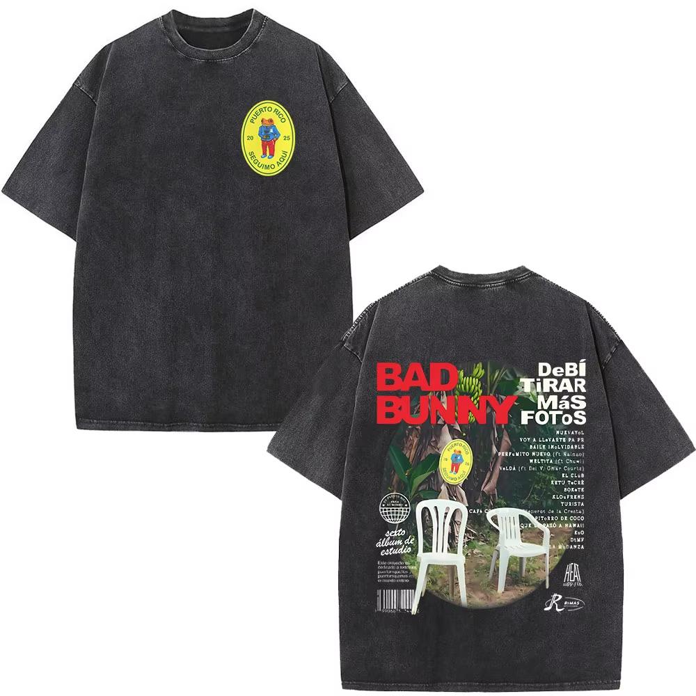 Lucky starfish Top Rapper Bad Bunny Debi Tirar Mas Fotos DTMF Album Washed Vintage T-shirts Herenmode Hip Hop Korte Mouwen T-shirts Streetwear 2XL