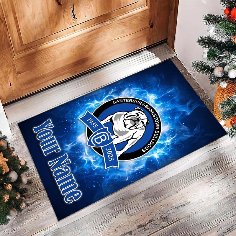 Canterbury-Bankstown Bulldogs Crystal Velvet Rug, Custom Name Text Personalized Non‑Slip Floor Mat for Home Decor Gift