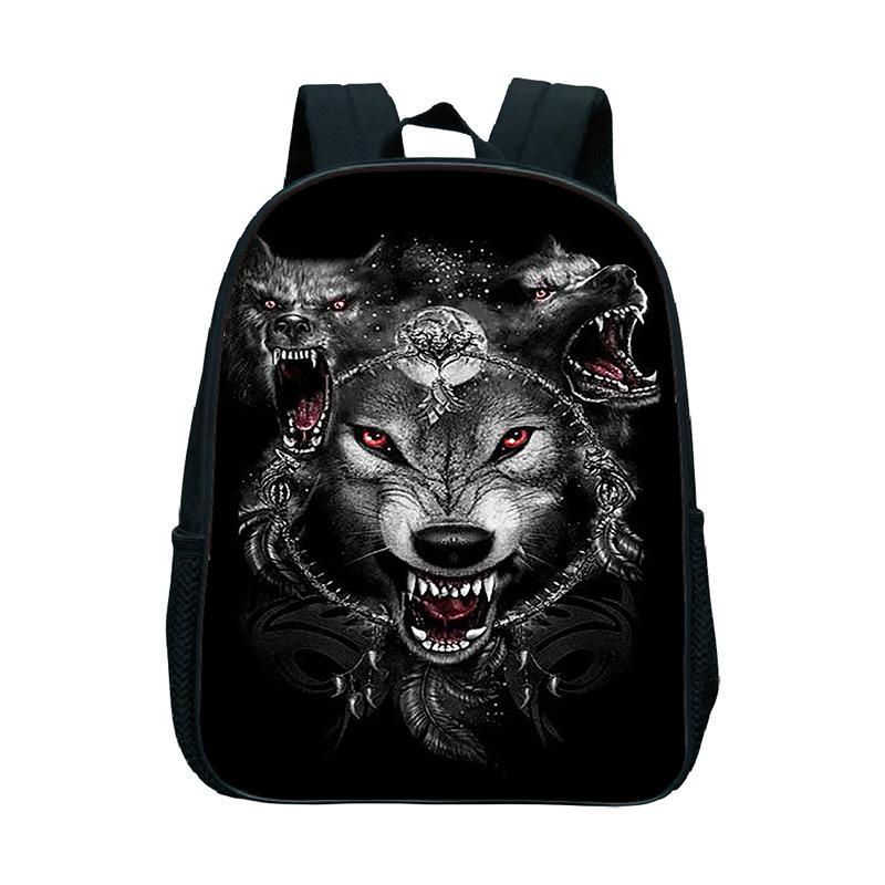 Animal Wolf Pattern Printed Backpack for Primary and Secondary School Students, Large Capacity Backpack