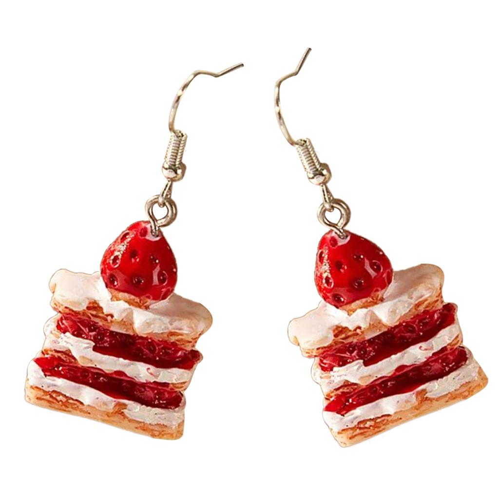 Sweet Strawberry Cake Earrings Food Shaped Drop Earring Stylish Ear Pendants for Women Girls Fashionable Ears Jewelry