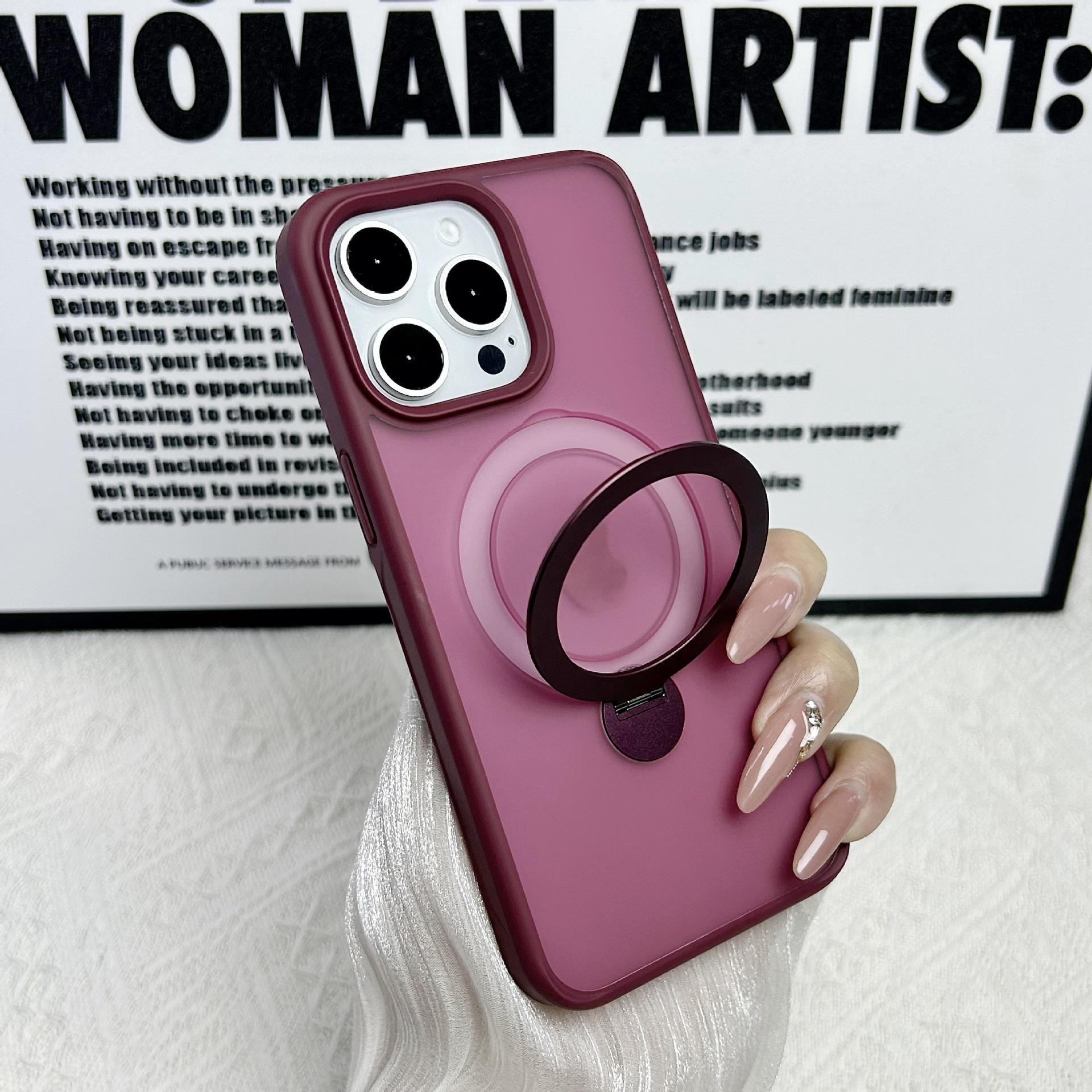 

360-degree Rotatable Stand for Magnetic Fulcrum Case for Apple 16ProMax Matte Black Anti-fall 15 Mobile Phone Case For iphone12promax