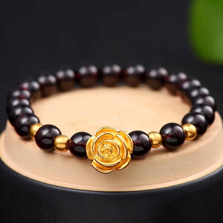 Dubai Jewelry Rose Flower Braceletgold PlatedAgate Bead Bracelet Exquisite Jewelry Gold Plated Lady Jewelry BRACELET