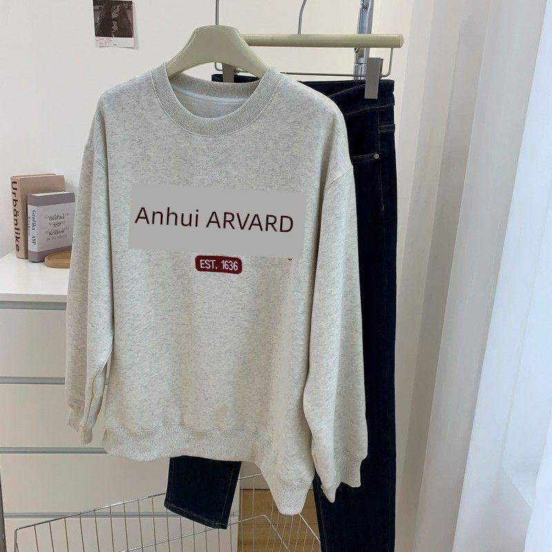 

Американский ретро свитшот женский весенне-осенний тонкий K-стиль новинка свободный стиль преппи антивозрастной повседневный с круглым вырезом пальто Light gray XL