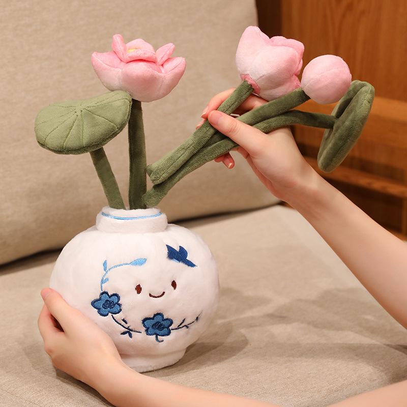 Plush Lotus Potted Plant Ornament – Cozy Flower Figurine for Home Decor, Gifts, or Events.