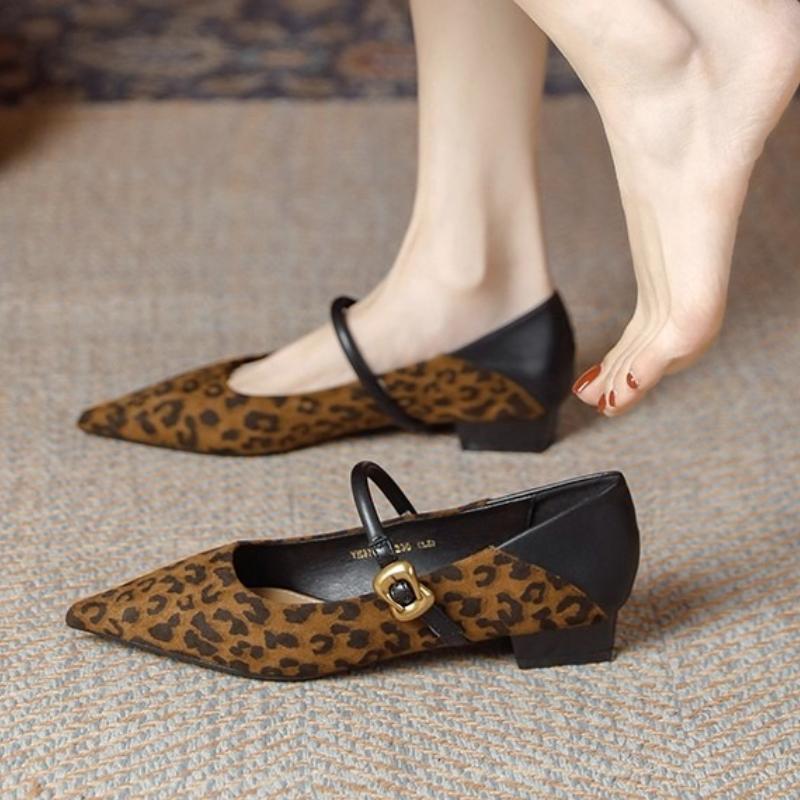 Leopard Women Heeled Shoes Elegant Pointed Toe Chunky Shoes 2025 Designer New Loafers Dress Party Pumps Zapatillas Mujer