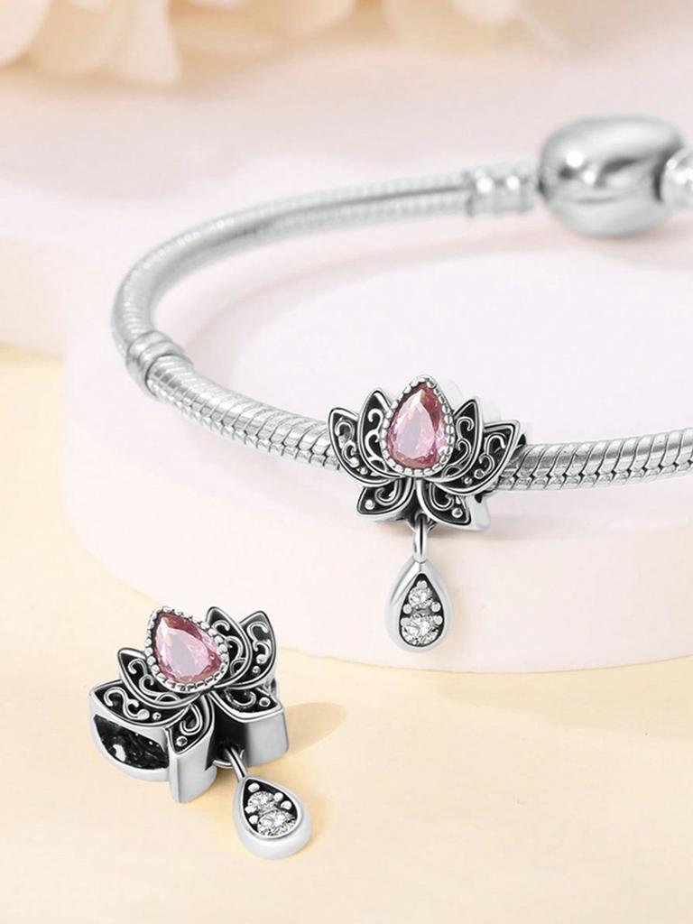 Copper Plated Original Charms Pink Rose Bellflower Beads Fit Bracelet Women'S Jewelry Gift