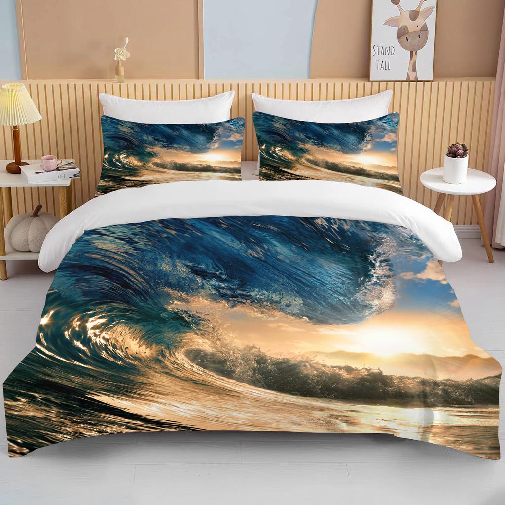 Ocean Bedding Set Coast Ocean Spray Duvet Cover Set Blue Starfish Bed Set Kids Teen Shell Home Textiles Summer  Quilt Cover